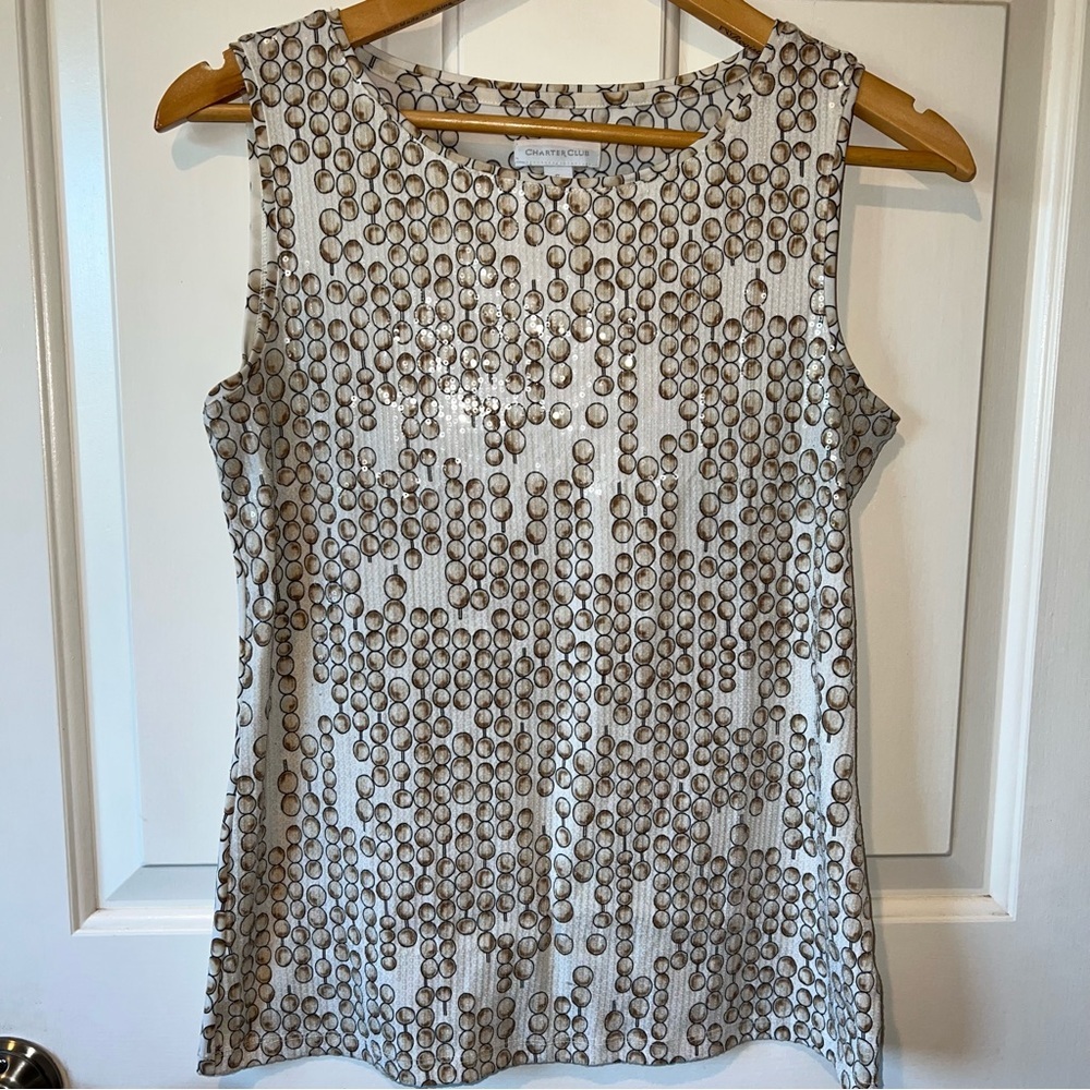 Charter Club Silk Sleeveless Top With Sequins Size Small